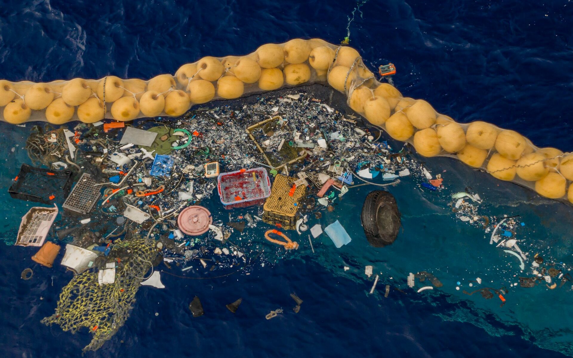 Image via The Ocean Cleanup. The project cleaned up plastic as well as a wheel.